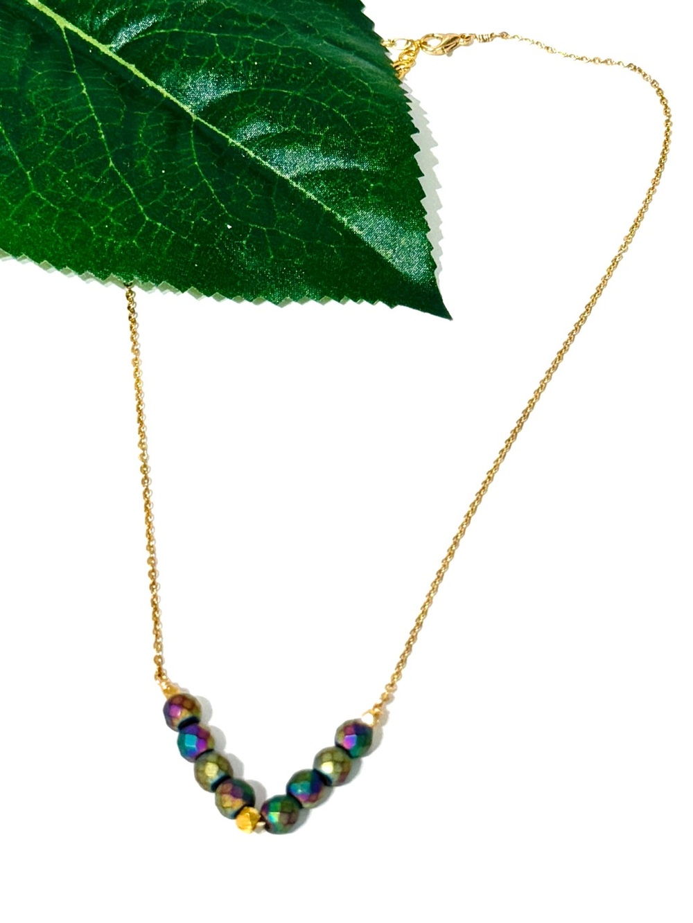 Gemelli Tribal V-Necklace Rainbow Matte Agate on Gold Chain NWT